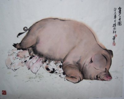 A Sow & Her Babes. Year of the Boar 2007.